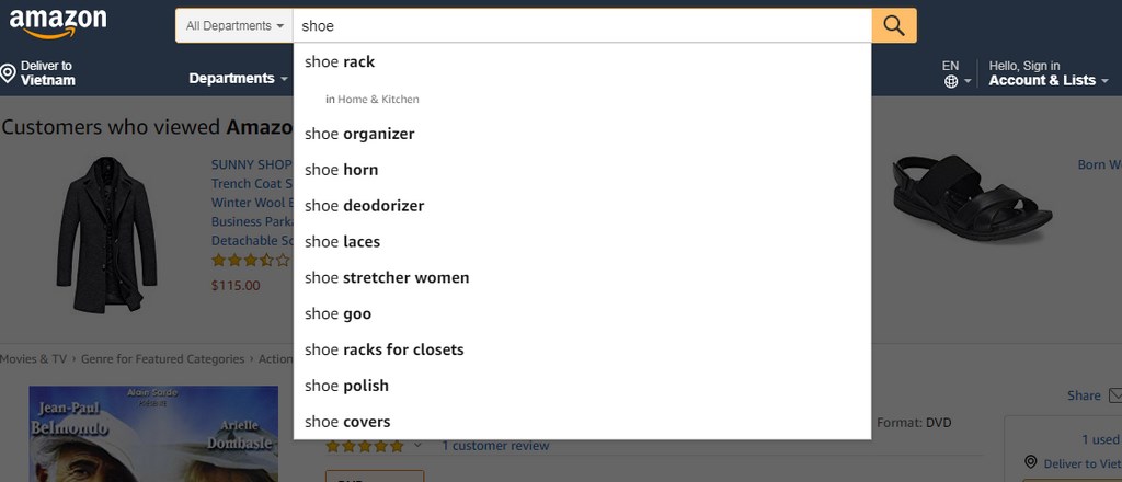 Kiểm tra từ khóa “Shoe” trên Amazone